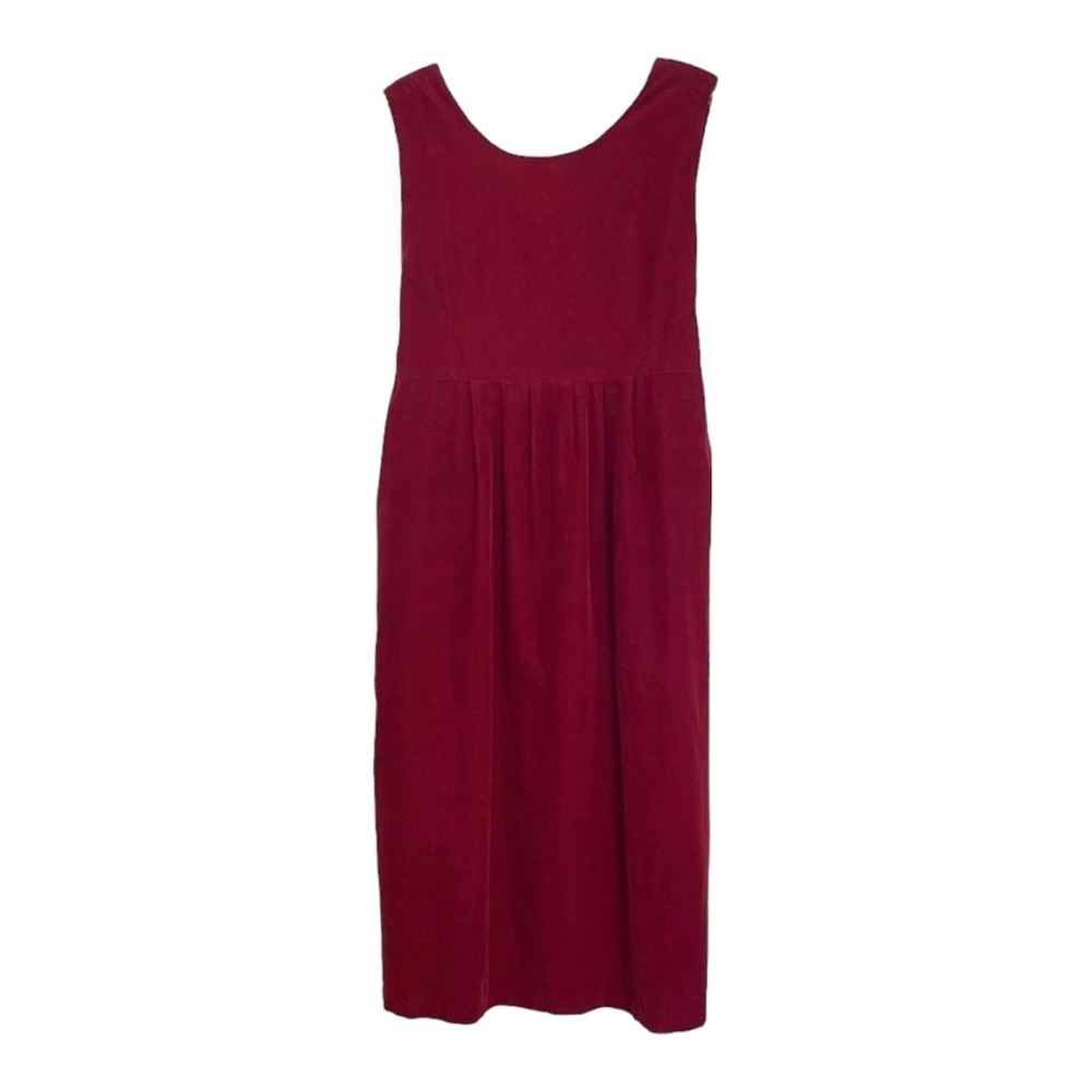 Vintage Magda’s Corduroy Red Midi Dress Modest Fall Layering Size Medium